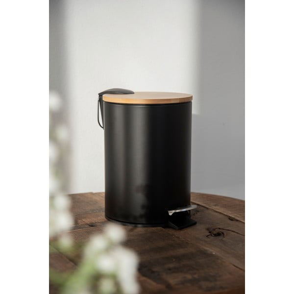 Juoda šiukšliadėžė su bambukiniu dangteliu Wenko Tortona, 3 l-image-2