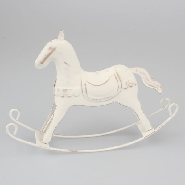 Balto metalo dekoratyvinis arklys Dakls, 18 cm aukščio