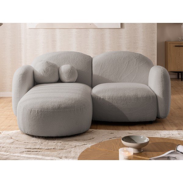 Pilkos spalvos kampinė sofa iš boucle (su kairiuoju kampu/su gultu) Orbit – Ropez-image-1