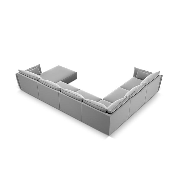 Šviesiai pilkos spalvos iš velveto kampinė sofa (su kairiuoju kampu/„U“ formos) Vanda – Mazzini Sofas-image-3