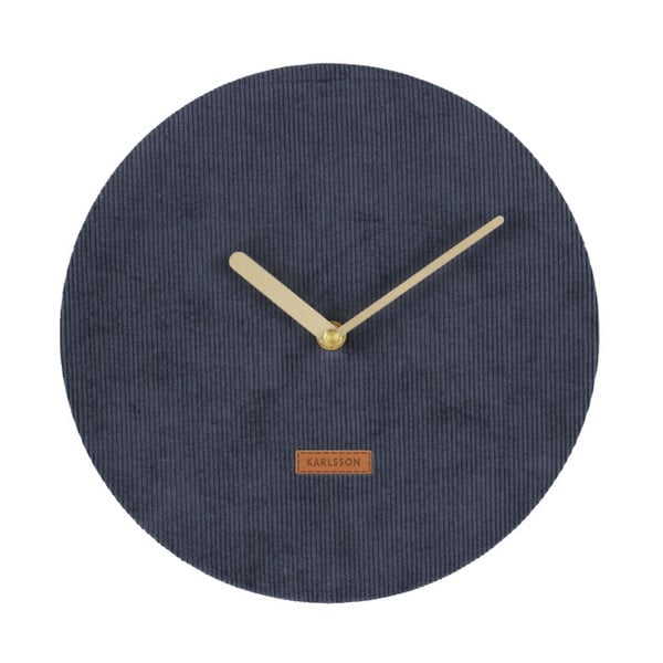 Tamsiai mėlynas sieninis laikrodis su velvetu Karlsson Corduroy, ⌀ 25 cm