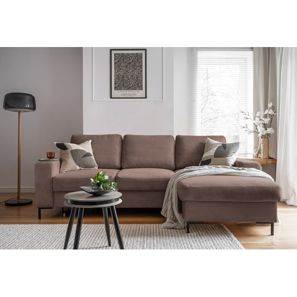 Iš kordinio velveto sulankstoma kampinė sofa rudos spalvos (su dešiniuoju kampu) Lofty Lilly – Miuform-image-4