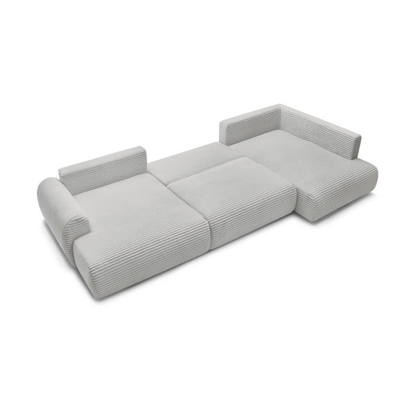 Šviesiai pilkos spalvos sulankstoma/su sandėliavimo vieta kampinė sofa iš kordinio velveto (su dešiniuoju kampu/„U“ formos) Lucien – Bobochic Paris-image-4