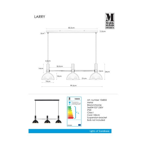 Kabantis šviestuvas juodos spalvos su metaliniu gaubtu Larry – Markslöjd-image-2