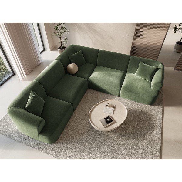 Žalios spalvos kampinė sofa iš velveto Campi – Cosmopolitan Design-image-1