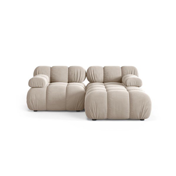 Kreminės spalvos modulinė kampinė sofa iš velveto (su dešiniuoju kampu/su gultu) – Micadoni 
