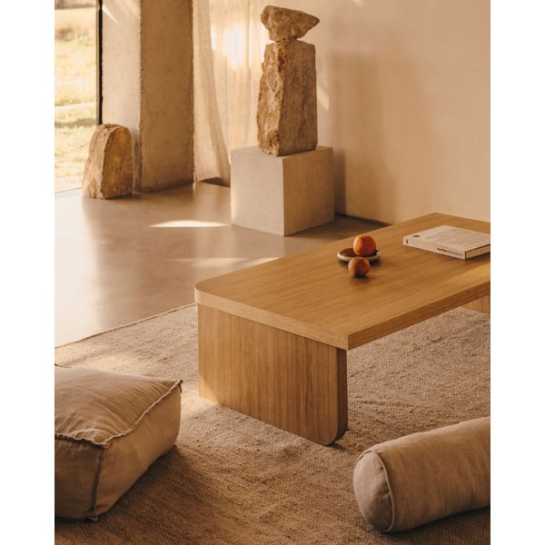 Natūralios spalvos kavos staliukas iš ąžuolo 75x140 cm Oaq – Kave Home-image-1