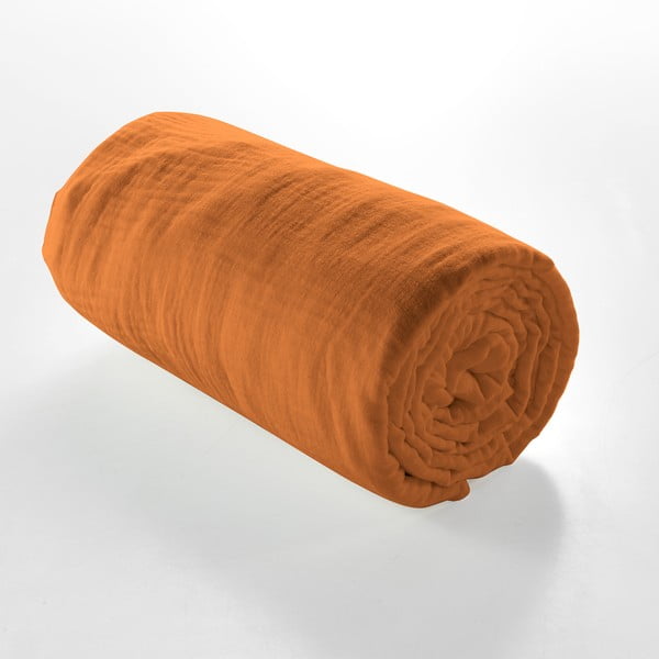 Oranžinės spalvos/rudos spalvos iš muslino paklodė 140x190 cm Angelia – douceur d'intérieur-image-2