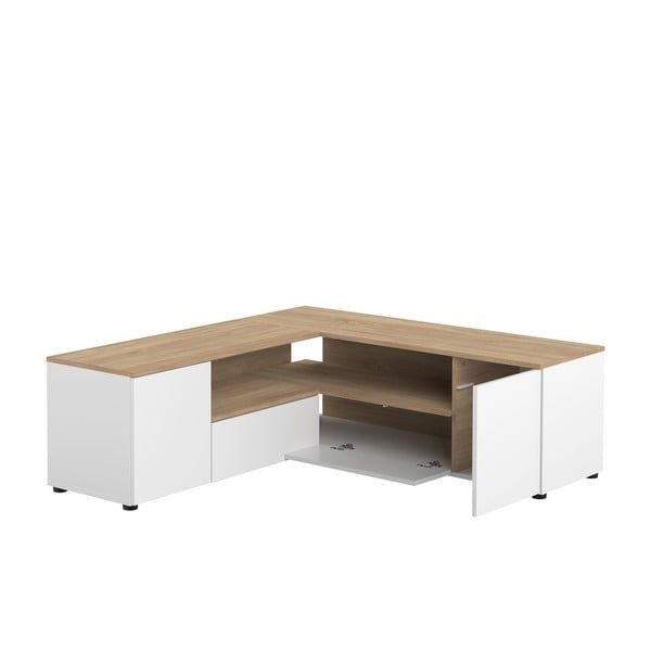 TV spintelė baltos spalvos/natūralios spalvos iš ąžuolo 130x46 cm Angle – TemaHome-image-4