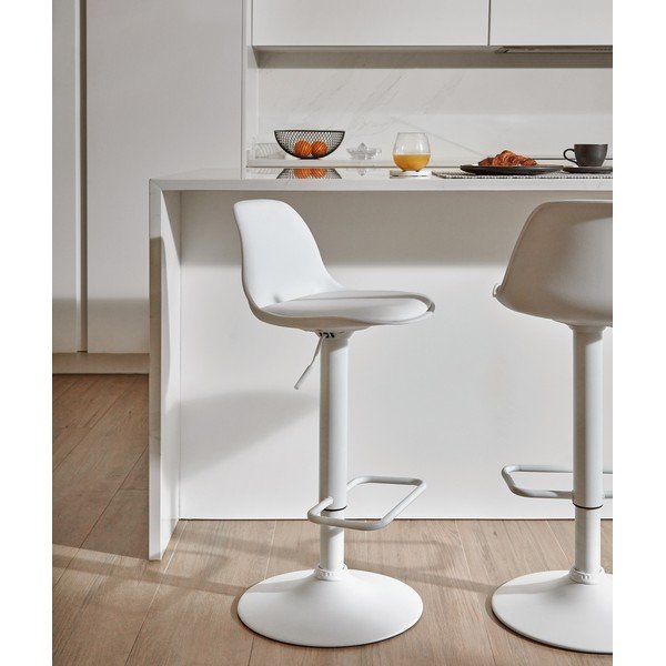 Matinės baltos spalvos iš dirbtinės odos baro taburetė reguliuojamo aukščio (sėdynės aukštis 60 cm) Orlando-T – Kave Home-image-2