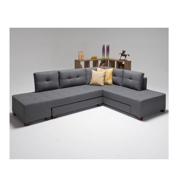 Pilka kampinė sofa-lova Balcab Home Bailey, dešinysis kampas-image-3