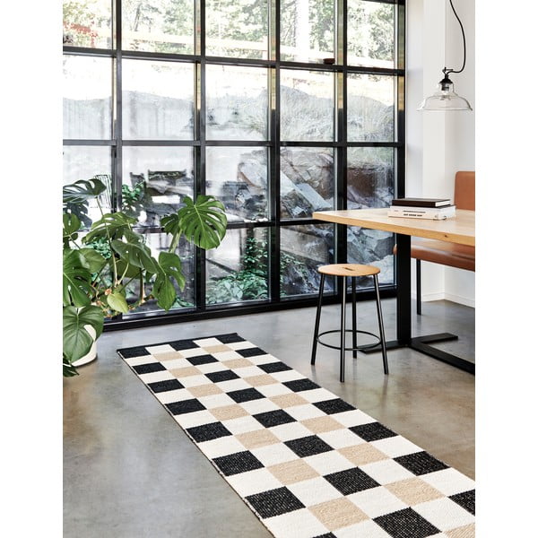 Juodos spalvos/kreminės spalvos lauko kilimas 70x160 cm Pix Black Vanilla – Pappelina-image-1