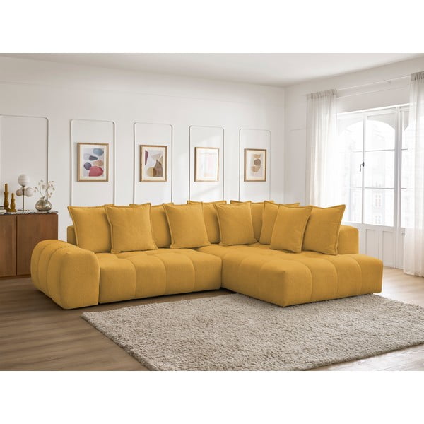 Garstyčių spalvos iš šenilinio audinio sulankstoma/su sandėliavimo vieta kampinė sofa (su dešiniuoju kampu/„L“ formos) Everest – Bobochic Paris-image-1
