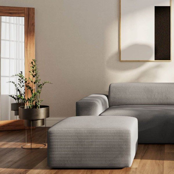 Pilkos spalvos iš kordinio velveto kampinė sofa (su dešiniuoju kampu/su gultu) Villet – Rodier-image-4