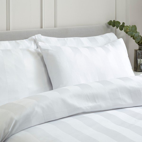 Baltos spalvos iš satino dvigulė patalynė 3 dalių 200x200 cm So Soft Satin Stripe – Catherine Lansfield-image-2