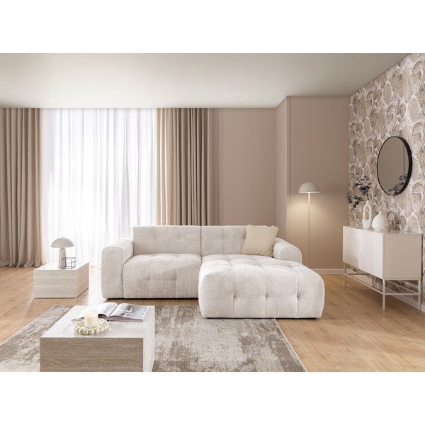 Kreminės spalvos kampinė sofa (su dešiniuoju kampu/su gultu) Melva – Ropez-image-3