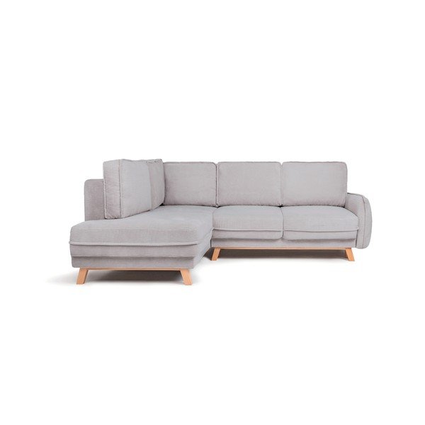 Šviesiai pilkos spalvos sulankstoma/su sandėliavimo vieta kampinė sofa iš kordinio velveto (su kairiuoju kampu/„L“ formos) Tori – Bonami Selection