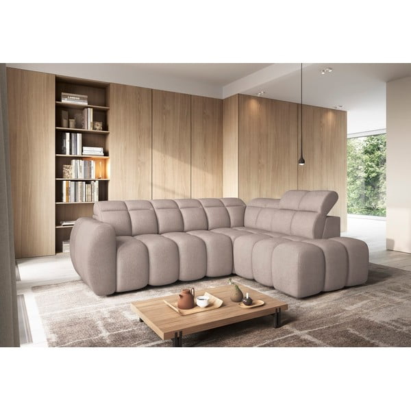 Šviesiai rudos spalvos iš boucle sulankstoma/su sandėliavimo vieta kampinė sofa (su dešiniuoju kampu/„L“ formos) Falconn – ELTAP-image-1