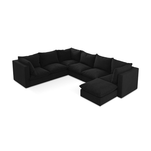 Juodos spalvos kampinė sofa (su kairiuoju kampu/„U“ formos) Manao – Makamii-image-3