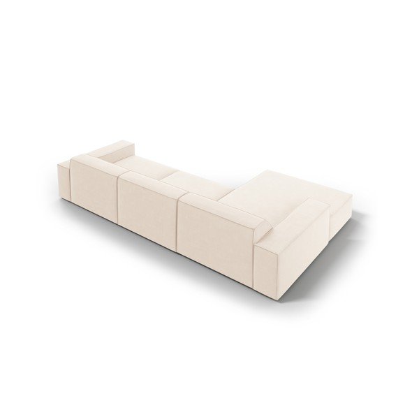 Kreminės spalvos modulinė kampinė sofa iš velveto (su kairiuoju kampu/su gultu) Jodie – Micadoni -image-2