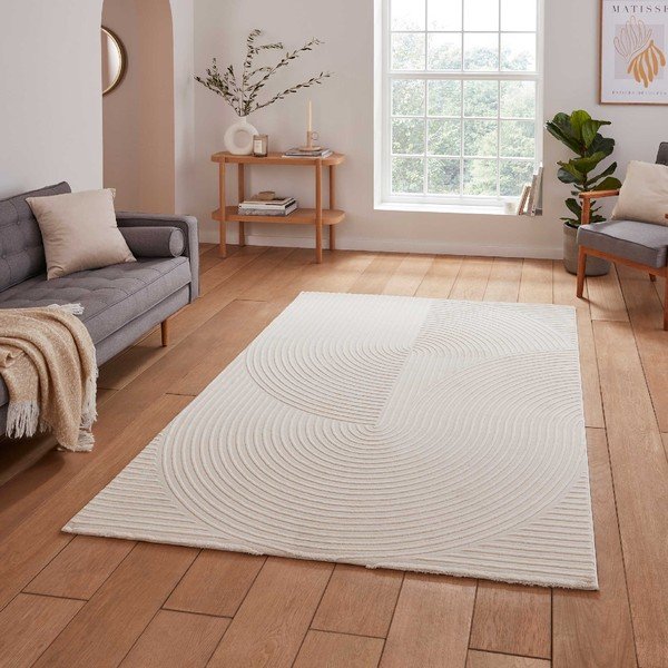 Skalbiamas iš perdirbto pluošto kilimas kreminės spalvos 120x170 cm Flores – Think Rugs-image-1