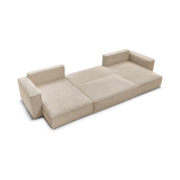 Šviesiai rudos spalvos iš kordinio velveto sulankstoma/su sandėliavimo vieta kampinė sofa („U“ formos) Chelsea – Bobochic Paris-image-4