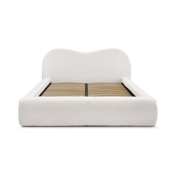 Dvigulė lova baltos spalvos audiniu dengta su sandėliavimo vieta su lovos grotelėmis 160x200 cm Orlane – Bobochic Paris-image-4