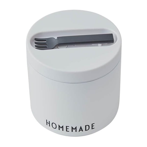 Balta termosinė pietų dėžutė su šaukštu Design Letters Homemade, aukštis 11,4 cm