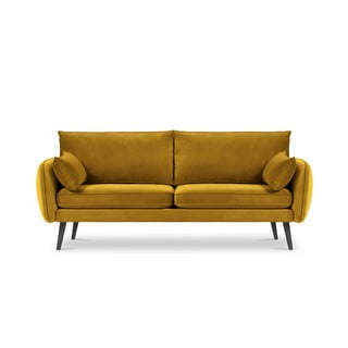 Geltona aksominė sofa su juodomis kojomis Kooko Home Lento, 198 cm