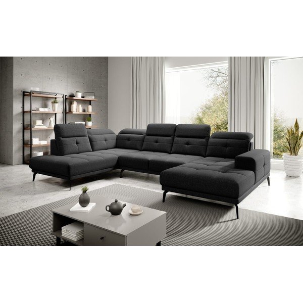 Juodos spalvos kampinė sofa (su kairiuoju kampu/„U“ formos) Bretan – ELTAP-image-1