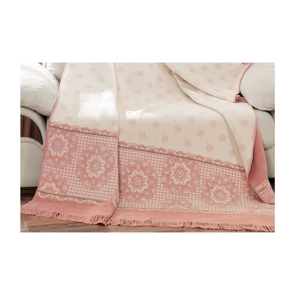 Balta ir rožinė antklodė su medvilnės mišiniu "Aksu Sweety", 200 x 150 cm