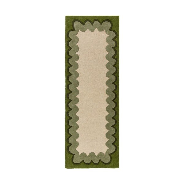 Rankų darbo žalios spalvos/natūralios spalvos iš vilnos kilimas 80x230 cm Wiggle Wool – Flair Rugs