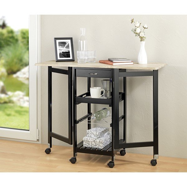 Vyno spintelė juodos spalvos/natūralios spalvos iš ąžuolo butelių skaičius 3, 97x77 cm – Maximex-image-3