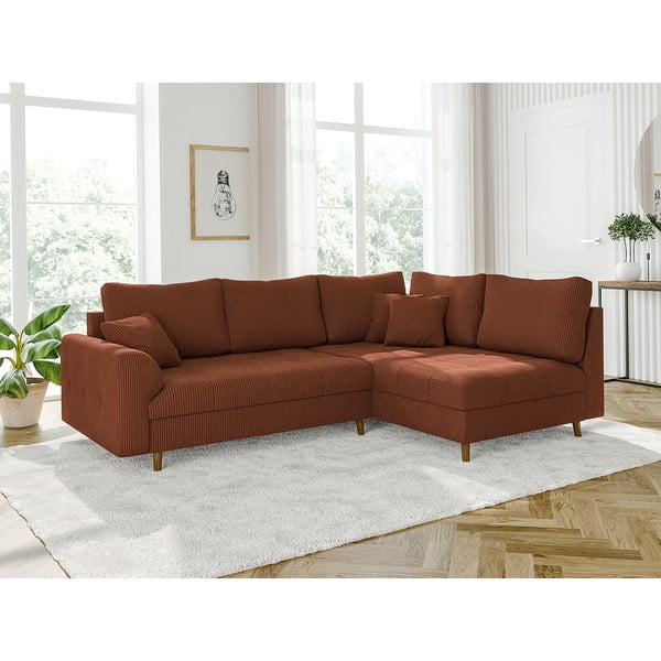 Raudonos plytų spalvos iš kordinio velveto kampinė sofa (su dešiniuoju kampu) Ariella – Ropez-image-3