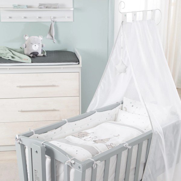 Lopšys pilkos spalvos ant ratukų/su baldakimu 40x90 cm Strenenzauber – Roba-image-3