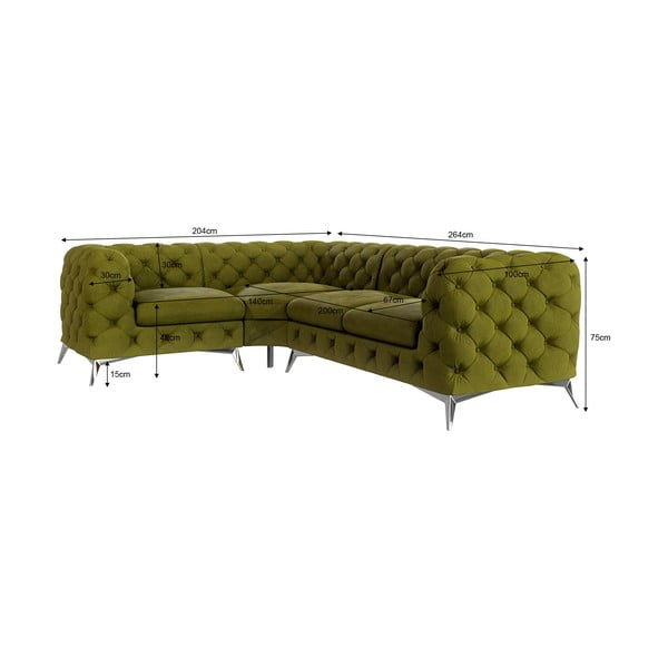 Žalios spalvos iš velveto kampinė sofa (su kairiuoju kampu/„L“ formos) Chelsea – Ropez-image-3