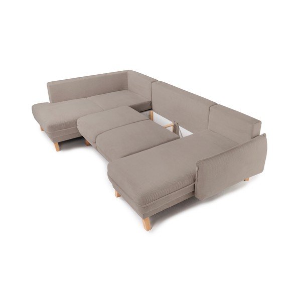 Taupe spalvos sulankstoma/su sandėliavimo vieta kampinė sofa iš kordinio velveto (su kairiuoju kampu/„U“ formos) Tori – Bonami Selection-image-3