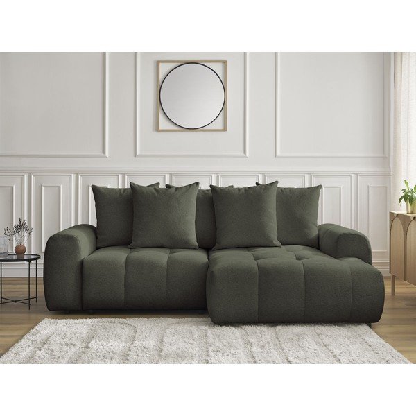 Khaki spalvos sulankstoma/su sandėliavimo vieta kampinė sofa iš šenilinio audinio (su dešiniuoju kampu/su gultu) Roxelane – Bobochic Paris-image-1