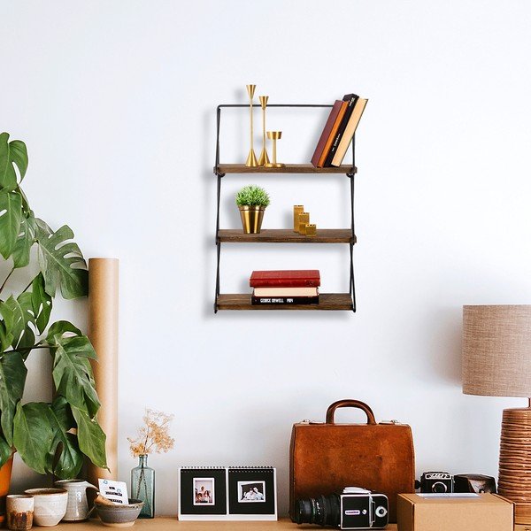 Iš eglės medžio masyvo kelių aukštų sieninė lentyna natūralios spalvos 40 cm Violaceae – Kalune Design-image-3