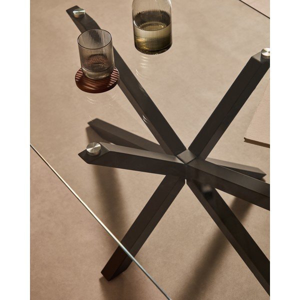Juodos spalvos kavos staliukas su stikliniu stalviršiu 70x130 cm Argo – Kave Home-image-3