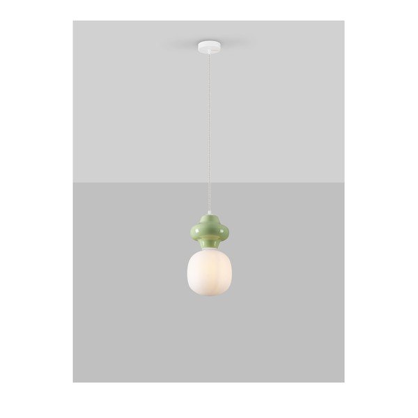 Baltos spalvos/šviesiai žalios spalvos iš keramikos kabantis šviestuvas ø 18 cm su stiklo gaubtu Clio – Nova Luce-image-2