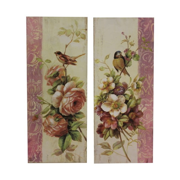 2 paveikslų rinkinys "Antic Line Roses and Birds", 64 x 26 cm