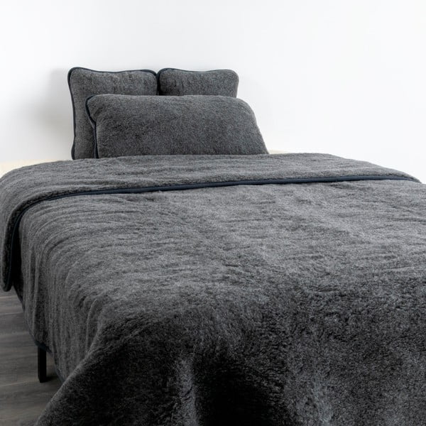 Tamsiai pilka merino vilnos antklodė Native Natural Quilt, 135 x 200 cm-image-3
