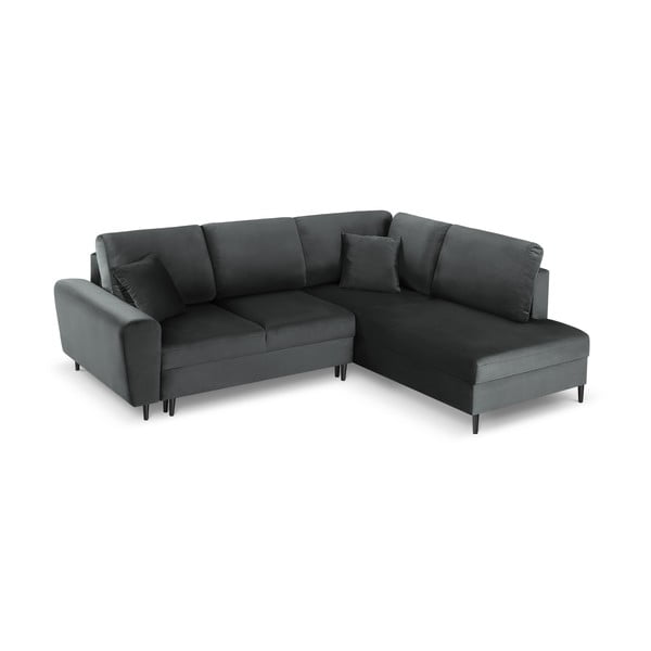 Tamsiai pilkos spalvos iš velveto sulankstoma/su sandėliavimo vieta kampinė sofa (su dešiniuoju kampu/„L“ formos) Kyoto – Cosmopolitan Design-image-1