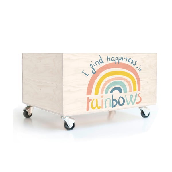 Vaikiška daiktadėžė su ratukais iš pušies medienos Folkifreckles Rainbow