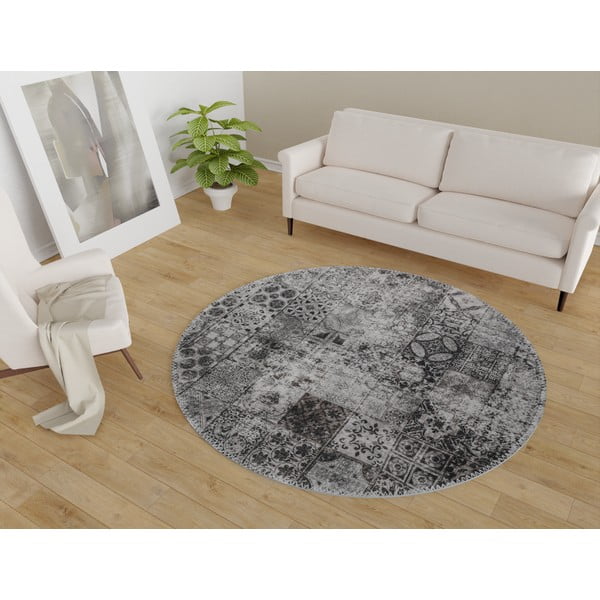 Skalbiamas apvalios formos kilimas pilkos spalvos ø 120 cm – Vitaus-image-1