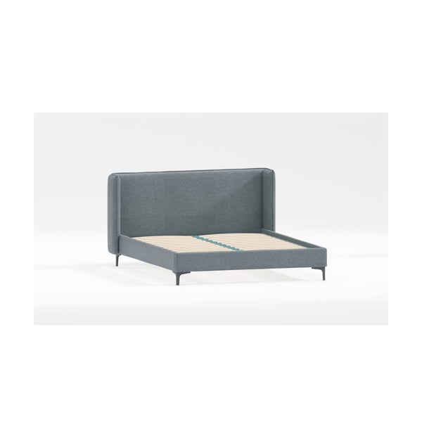 Viengulė lova mėlynos spalvos audiniu dengta su lovos grotelėmis 90x200 cm Basti – Ropez