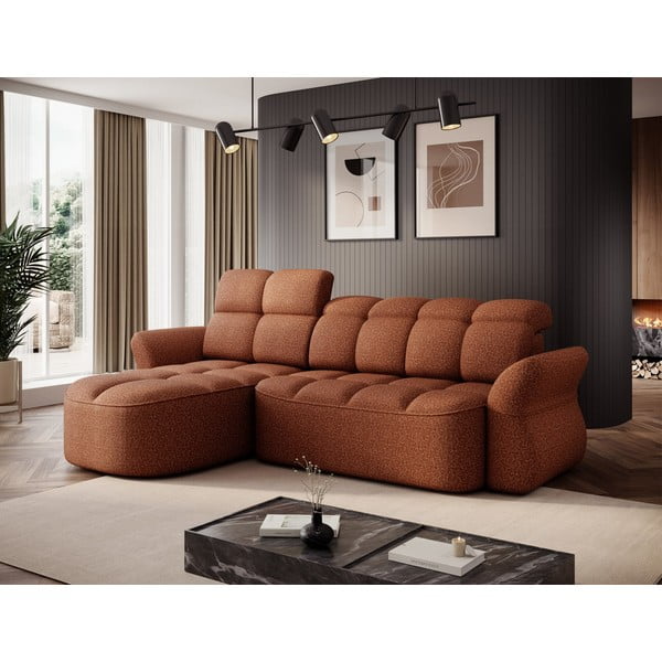 Terakotos spalvos iš velveto sulankstoma/su sandėliavimo vieta kampinė sofa (su kairiuoju kampu/su gultu) Beneth – ELTAP-image-3