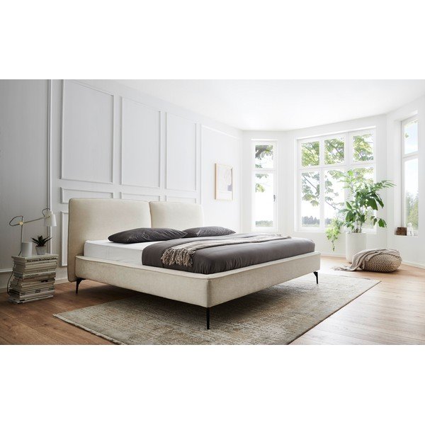 Dramblio kaulo spalvos dvigulė lova audiniu dengta be grotelių 160x200 cm Infinity – Meise Möbel-image-2