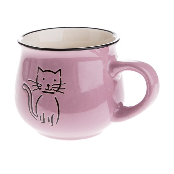 Violetinės spalvos keraminis puodelis su katės Dakls atvaizdu, 0,2 l talpos
